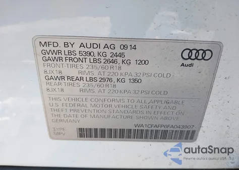 2015 Audi Q5 2.0T Premium из США, поврежденный, VIN WA1CFAFP6FA043907